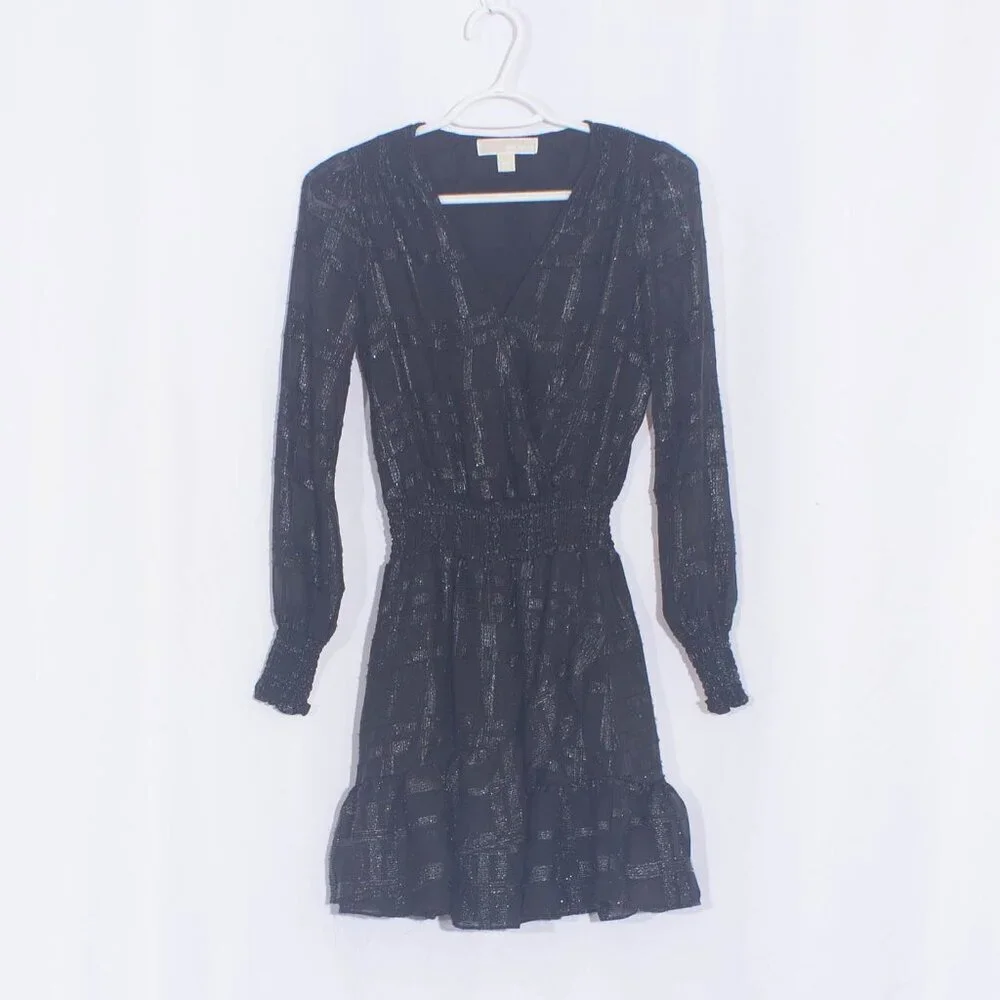 MICHAEL MICHAEL KORS Plaid Metallic Ruffle Dress Size S - Picture 9 of 16